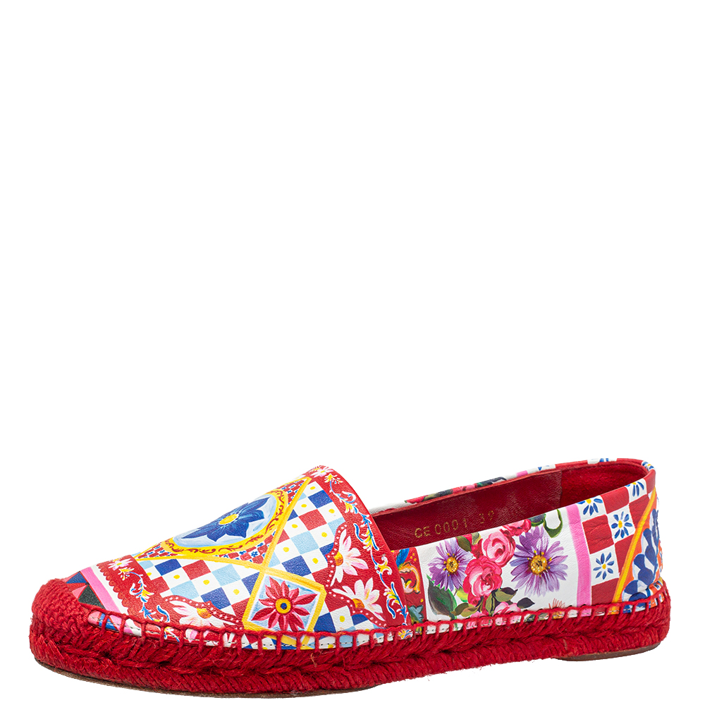 Pre-owned Dolce & Gabbana Multicolor Printed Leather Espadrilles Size 39