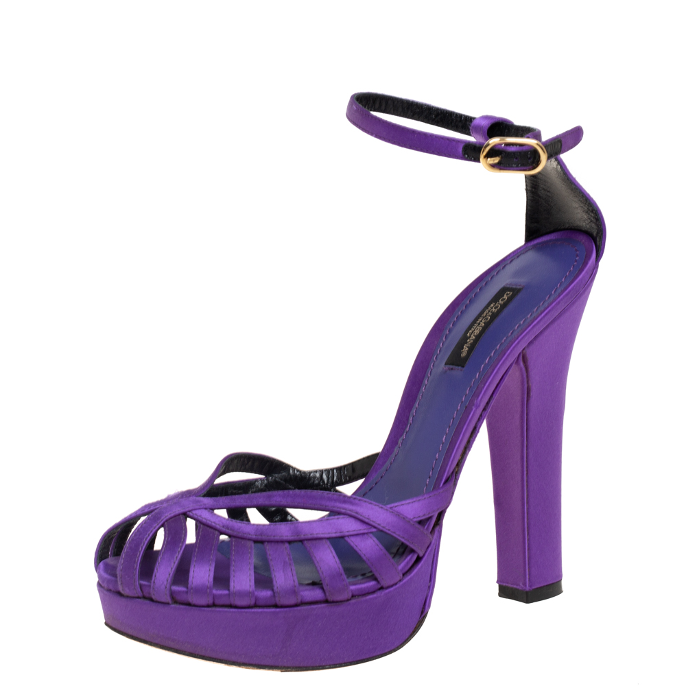 Pre-owned Dolce & Gabbana Purple Satin Ankle Strap Sandals Size 37