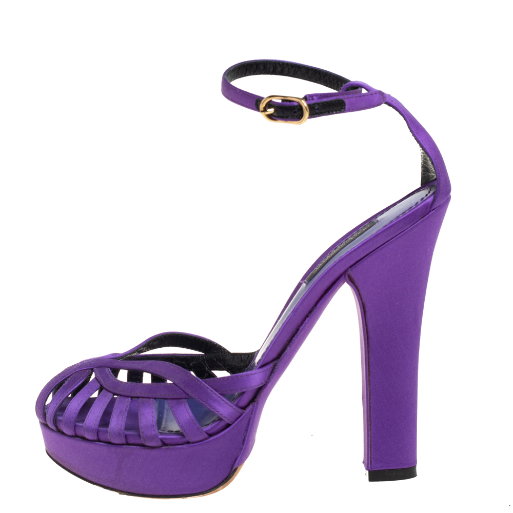 

Dolce & Gabbana Purple Satin Ankle Strap Sandals Size