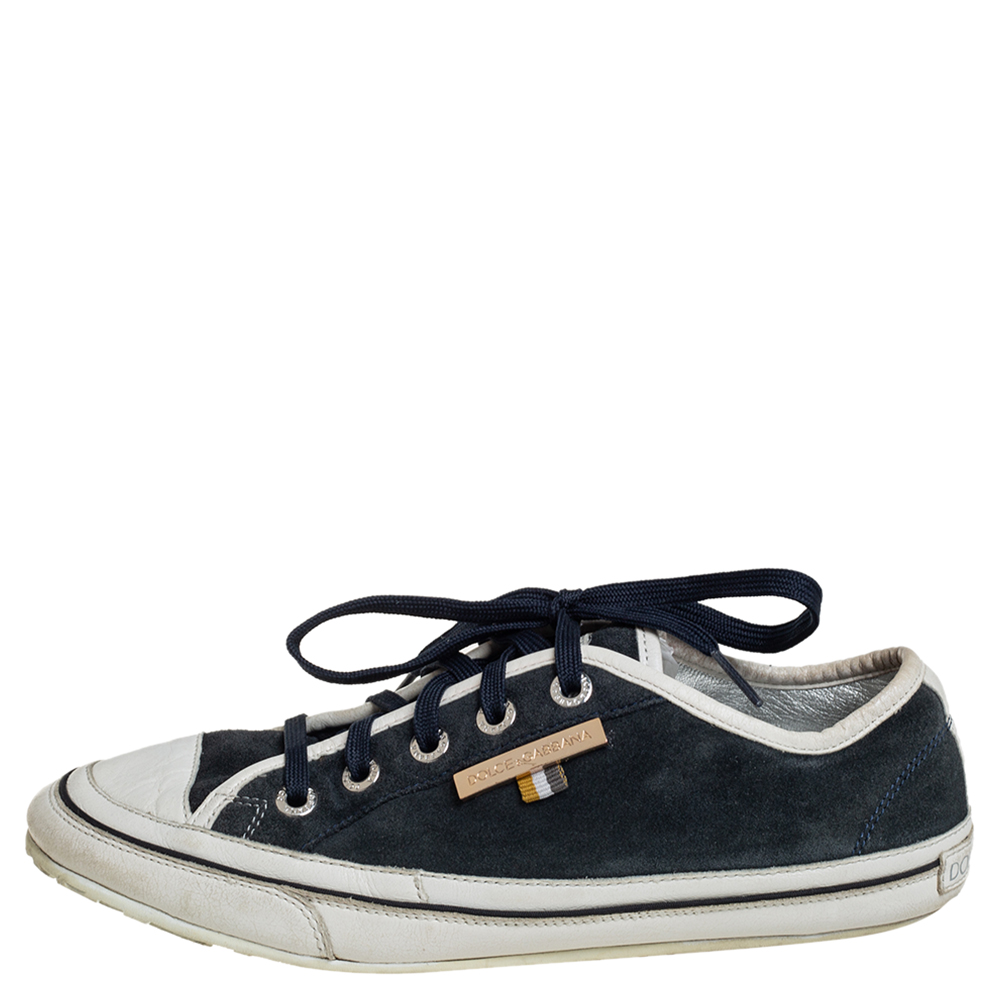 

Dolce & Gabbana Blue/White Suede And Leather Low Top Sneakers Size