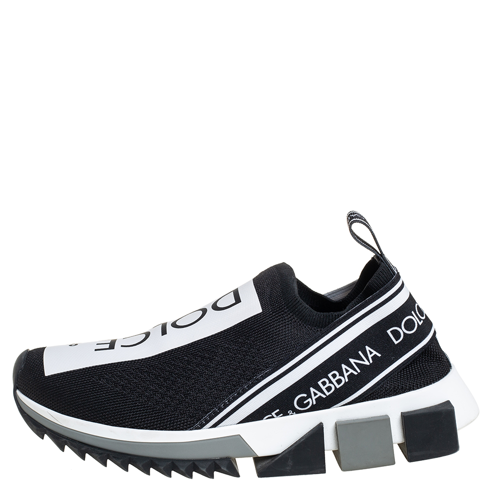

Dolce & Gabbana Black/White Knit Fabric Sorrento Slip On Sneakers Size