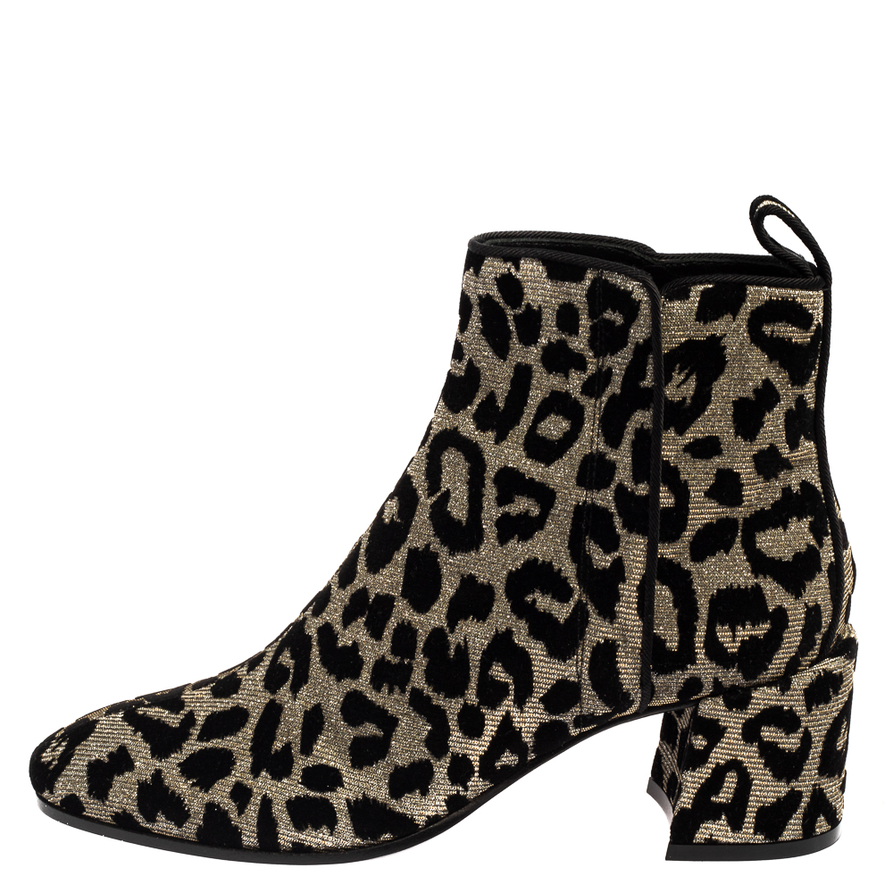 

Dolce & Gabbana Multicolor Leopard Print Lurex Fabric Ankle Boots Size