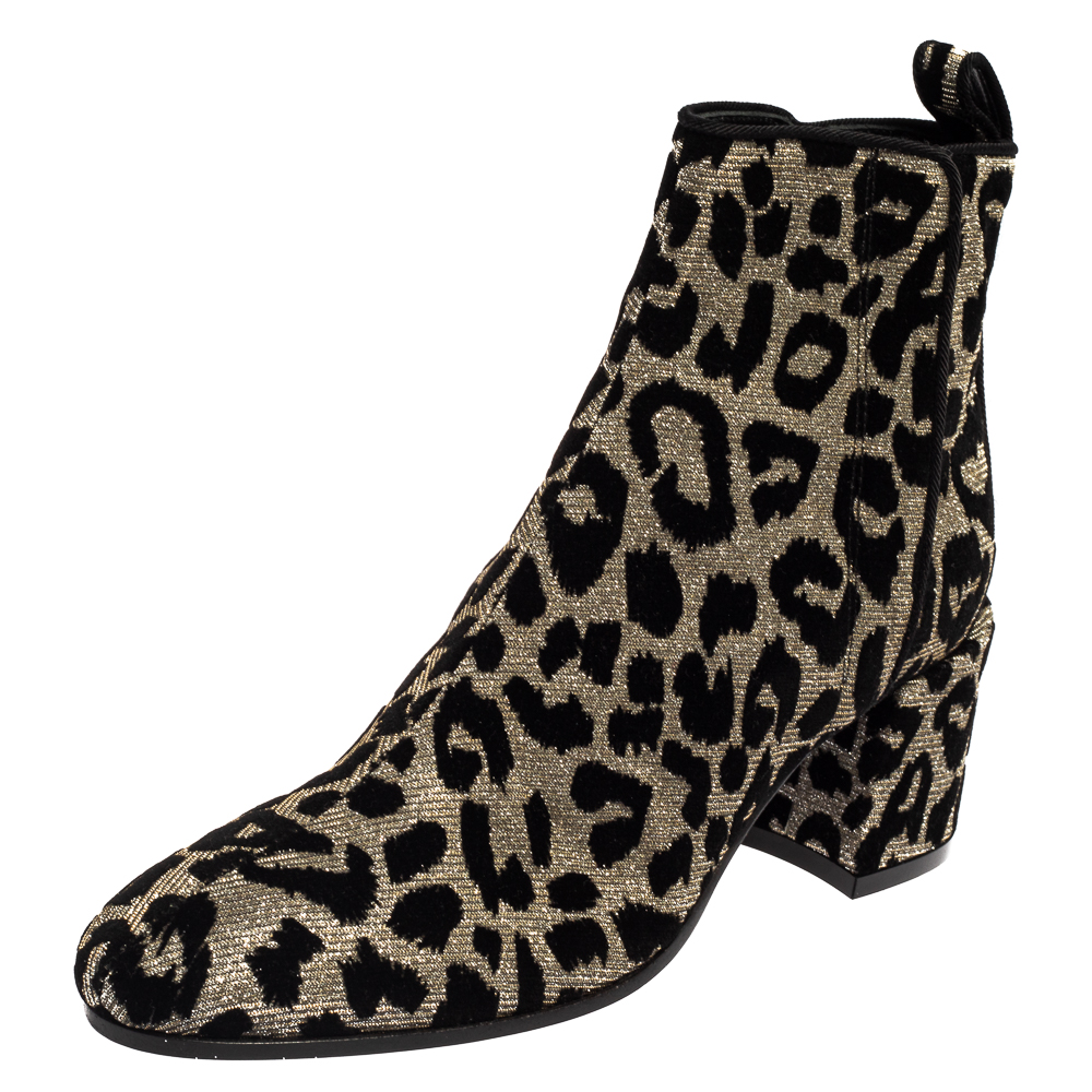 Pre-owned Dolce & Gabbana Multicolor Leopard Print Lurex Fabric Ankle Boots Size 37.5