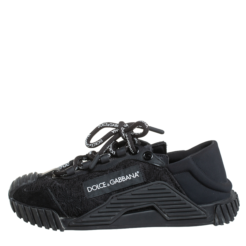 

Dolce & Gabbana Black Lace And Nylon Ns1 Low Top Sneakers Size