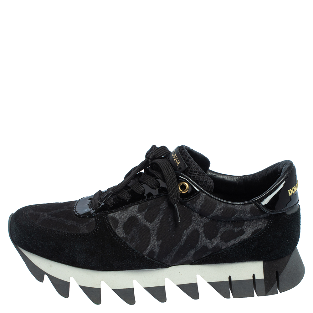 

Dolce & Gabbana Black Suede And Leopard Print Nylon Low Top Sneakers Size