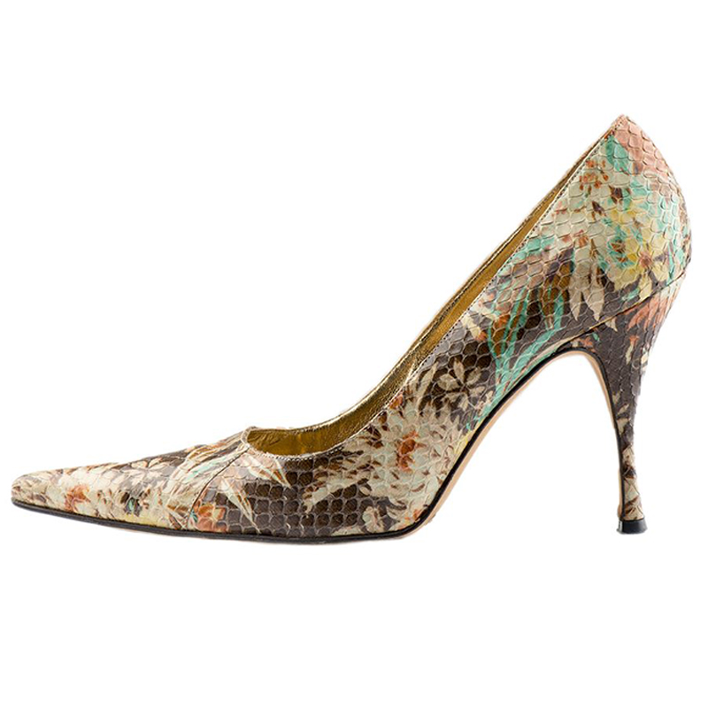 Dolce and Gabbana Brown Python Floral Pumps Size 40