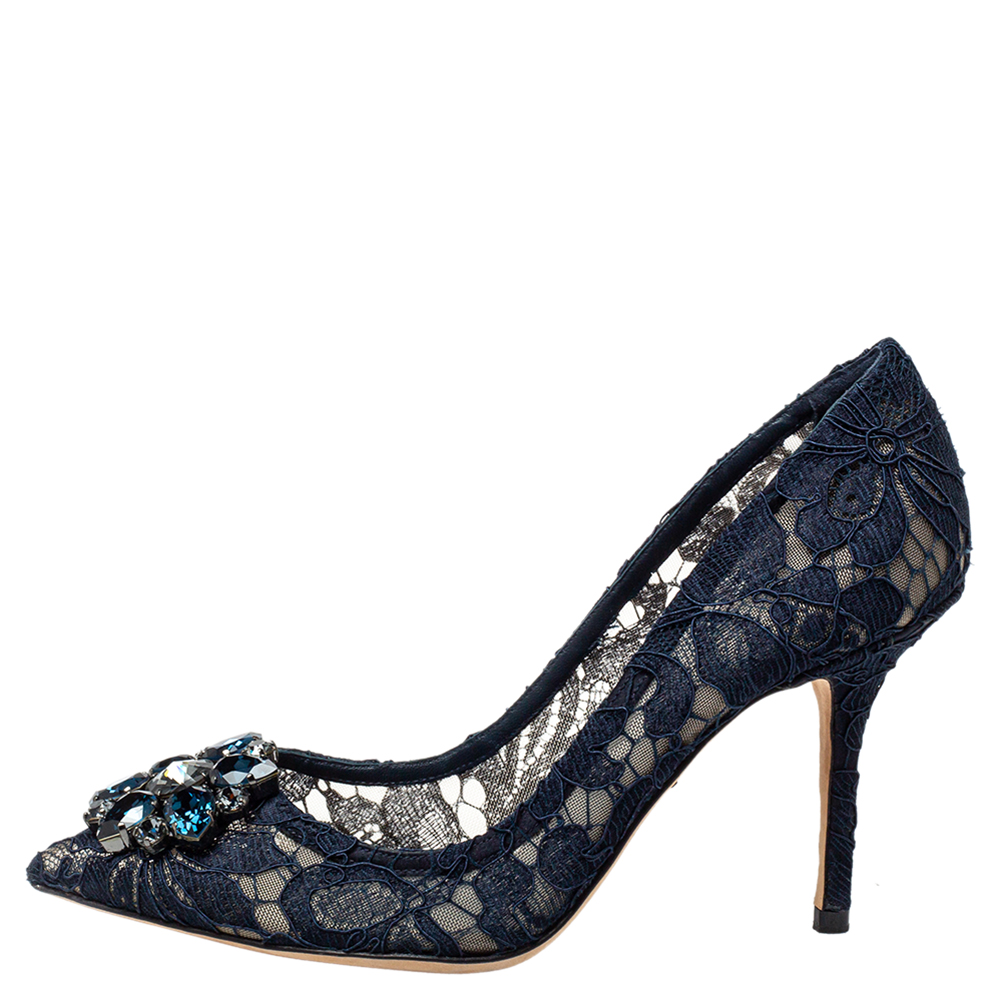 

Dolce and Gabbana Blue Lace Taormina Pumps size