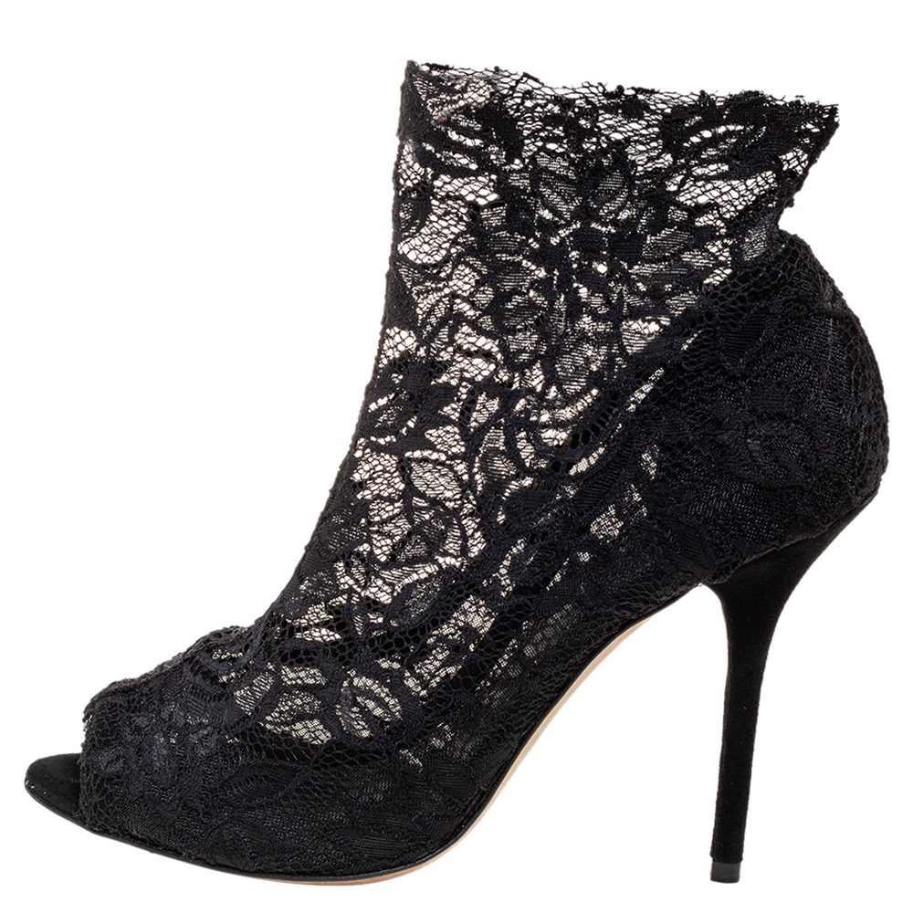 

Dolce & Gabbana Black Lace Peep Toe Boots Size