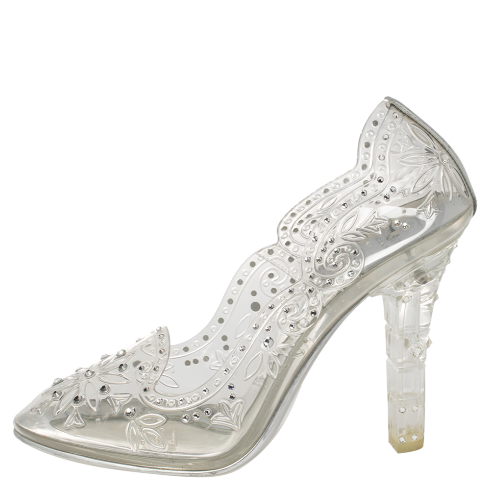 

Dolce & Gabbana Silver PVC Crystal Embellished Cinderella Pumps Size