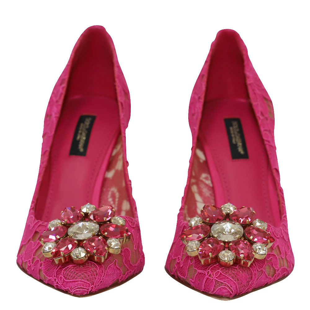 

Dolce & Gabbana Pink Taormina Lace Crystal Embellished Pumps Size