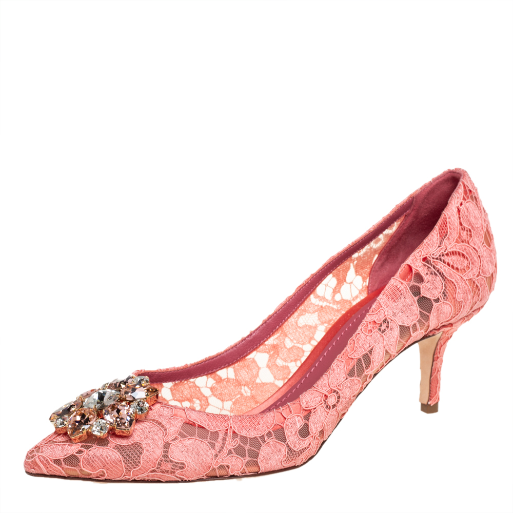 Pre-owned Dolce & Gabbana Pink Lace Bellucci Pumps Size 40
