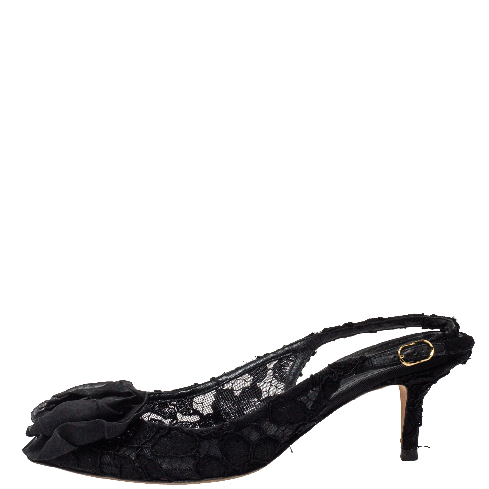 

Dolce & Gabbana Black Lace Slingback Sandals Size
