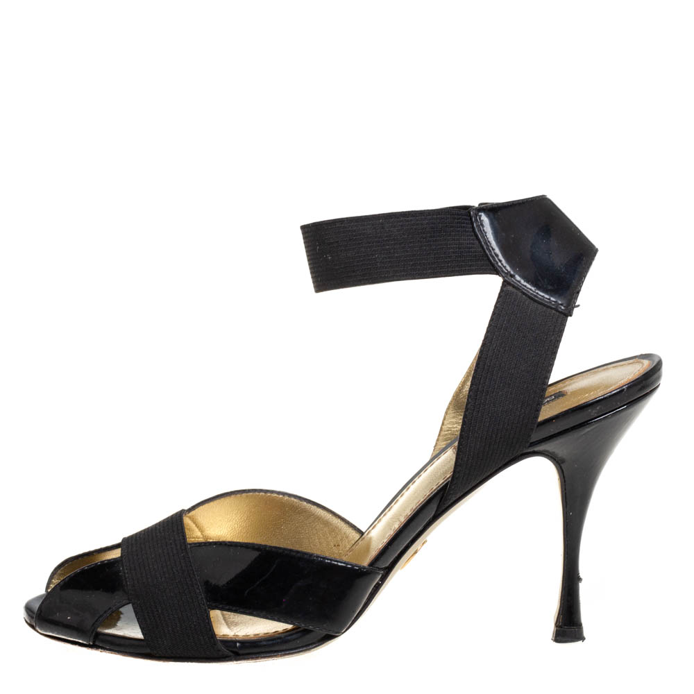 

Dolce & Gabbana Black Patent Leather And Fabric Ankle Strap Sandals Size