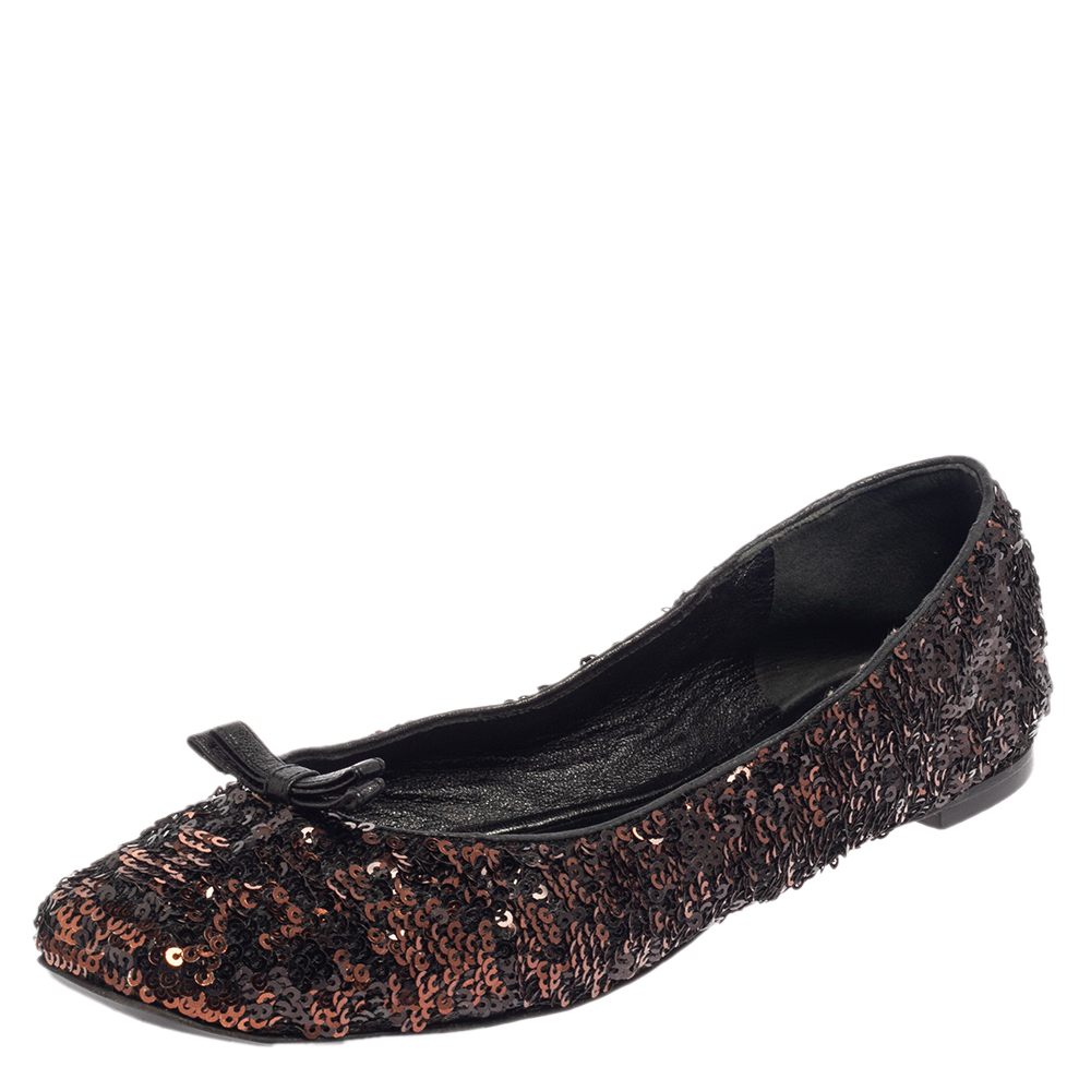 Pre-owned Dolce & Gabbana Black/brown Sequin Flats Size 39