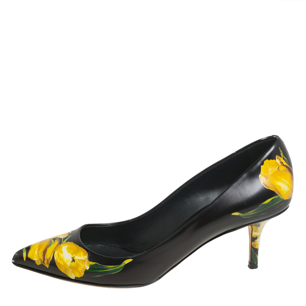 

Dolce & Gabbana Black Floral Print Leather Pointed Toe Pumps Size