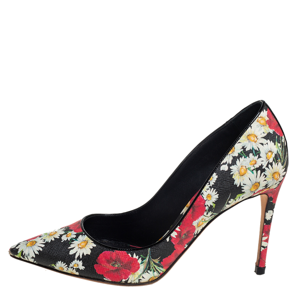 

Dolce & Gabbana Multicolor Floral Saffiano Printed Leather Pointed Toe Pumps Size, Black