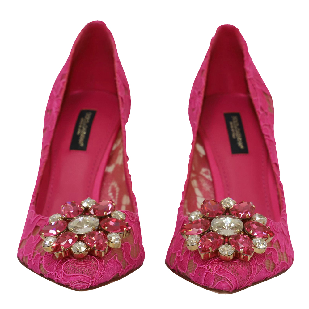 

Dolce & Gabbana Pink Taormina Lace Crystals Pumps Size EU