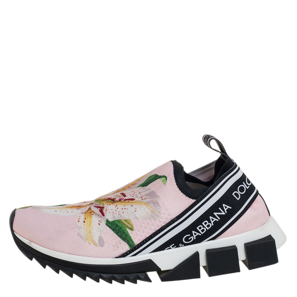 

Dolce & Gabbana Pink Floral Knit Fabric Sorrento Slip-On Sneakers Size