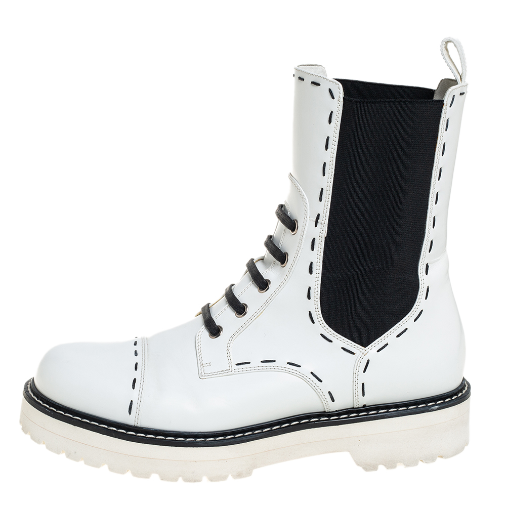 

Dolce & Gabbana White Leather Utility Boots Size