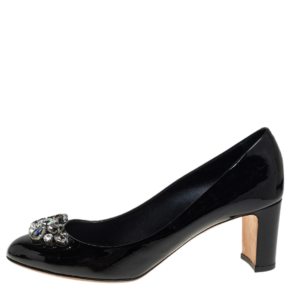 

Dolce & Gabbana Black Patent Leather Crystal Embellished Block Heel Pumps Size