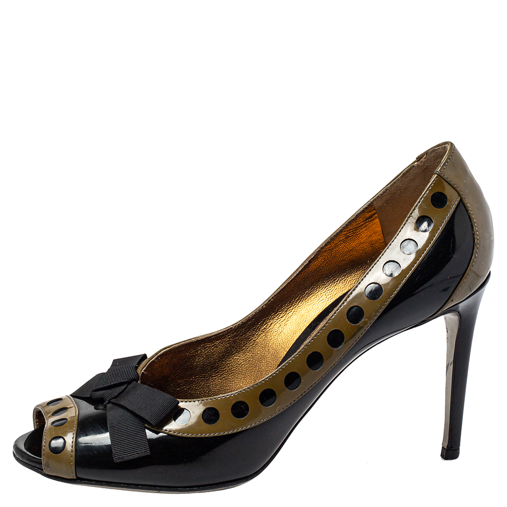 

Dolce & Gabbana Black/Brown Patent Leather Peep Toe Pumps Size