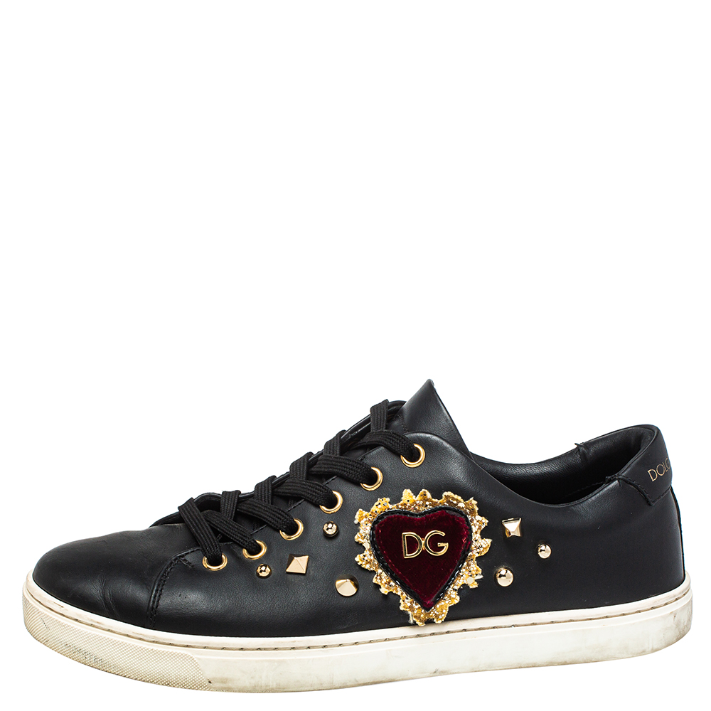 

Dolce & Gabbana Black Leather Heart Low Top Sneakers Size
