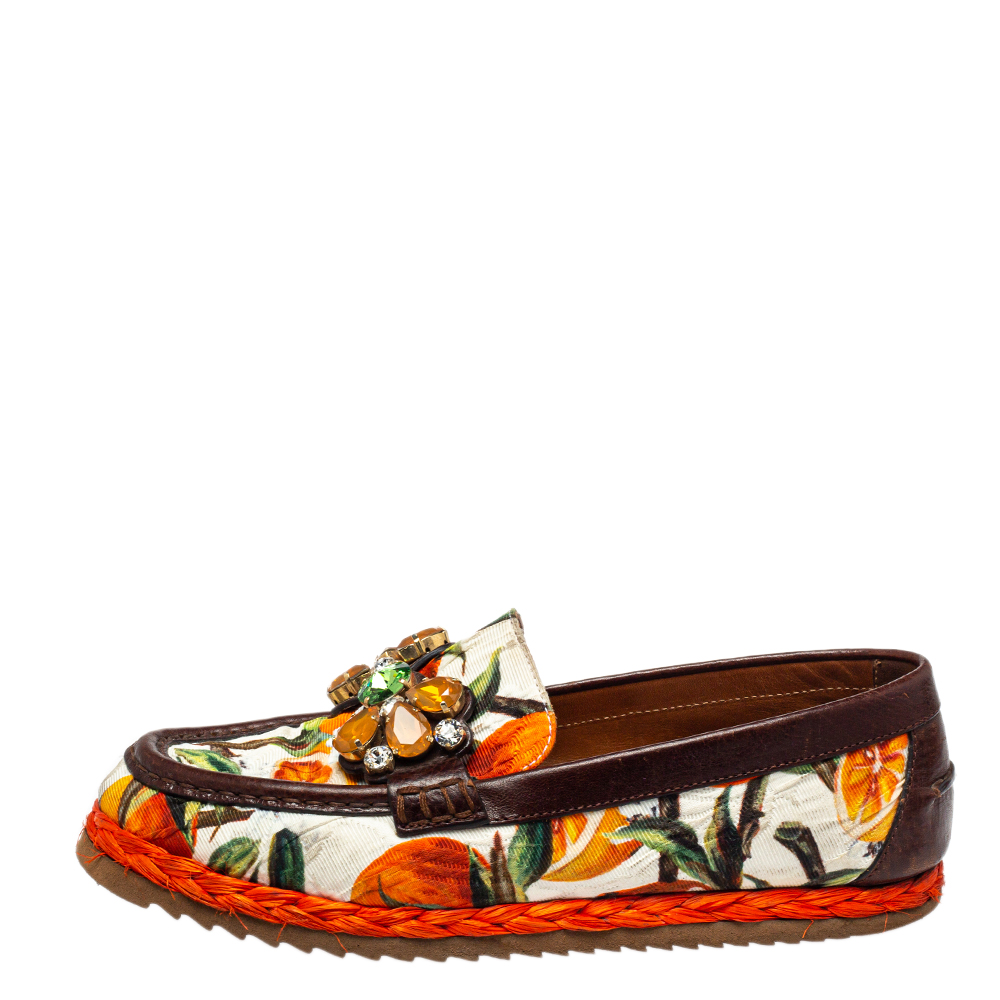 

Dolce & Gabbana Multicolor Brocade Fabric Crystal Embellished Loafers Size
