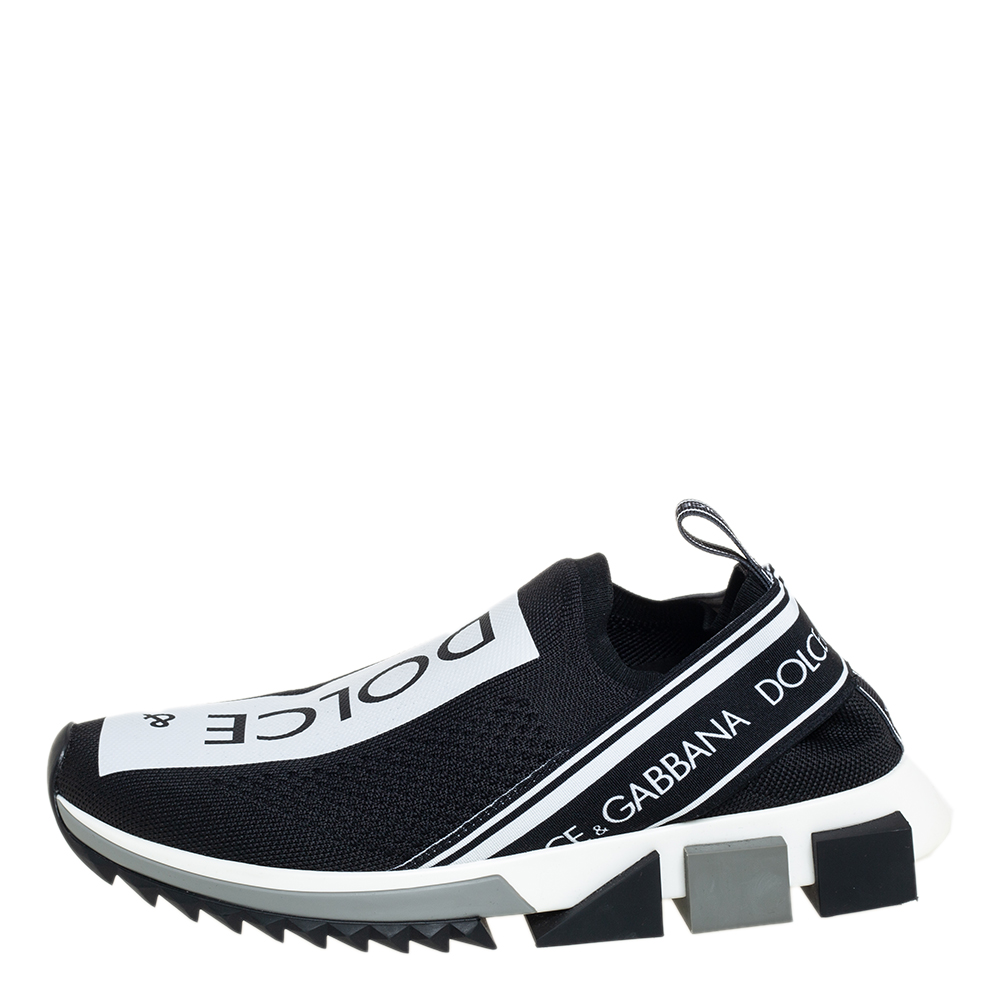 

Dolce & Gabbana Black/White Knit Fabric Sorrento Slip On Sneakers Size