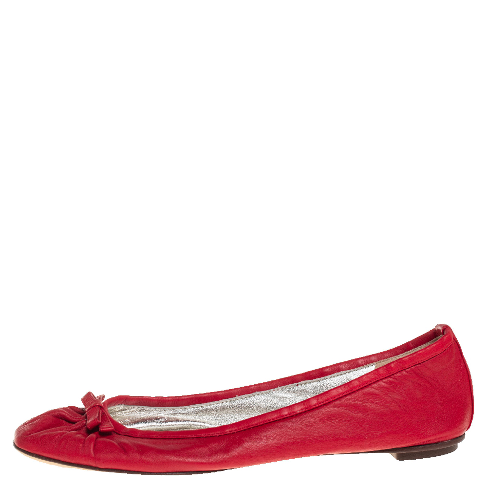 

Dolce & Gabbana Red Leather Bow Ballet Flats Size
