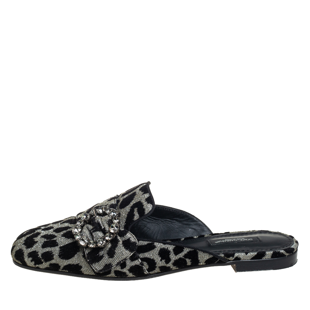

Dolce&Gabbana Leopard Print Fabric Crystal Embellished Mules Size, Black