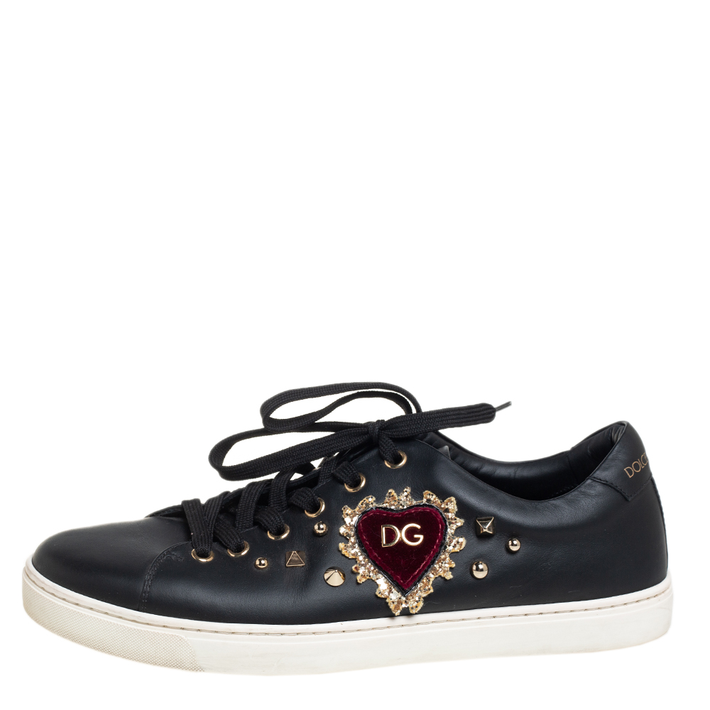 

Dolce & Gabbana Black Leather Portofino Low Top Sneakers Size