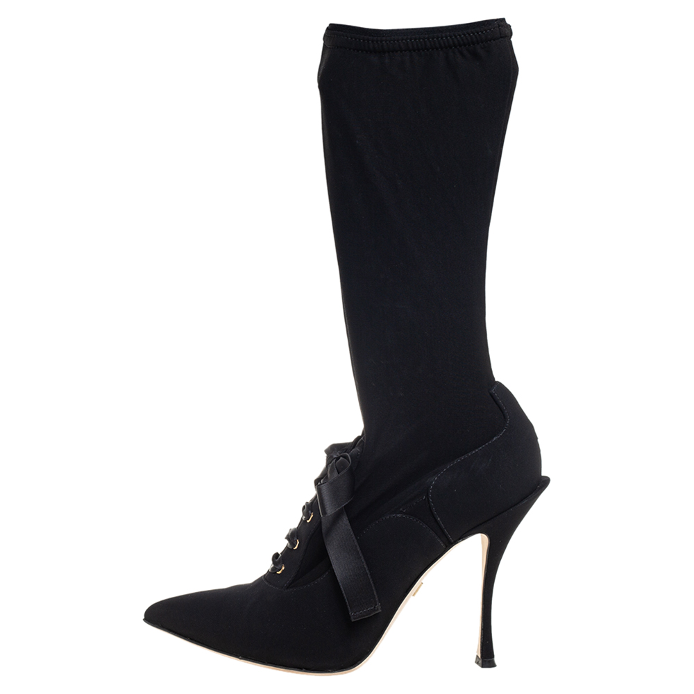 

Dolce & Gabbana Black Jersey Mid Calf Boots Size