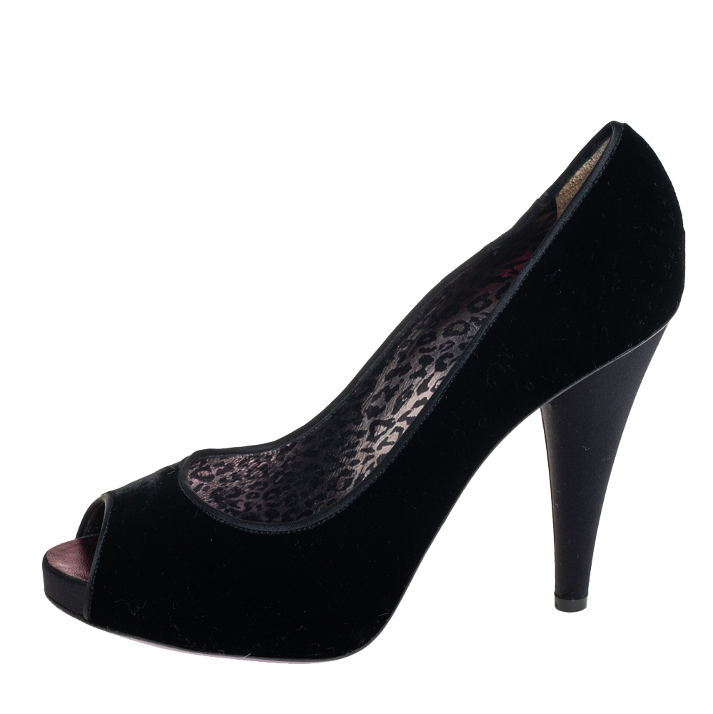 

Dolce & Gabbana Black Velvet Peep Toe Pumps Size