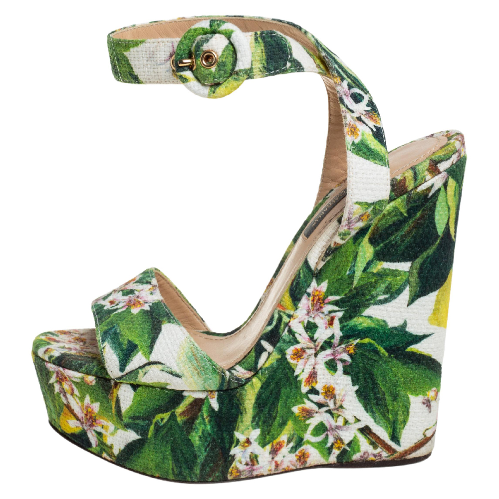 

Dolce & Gabbana Multicolor Floral Printed Fabric Platform Wedge Sandals Size