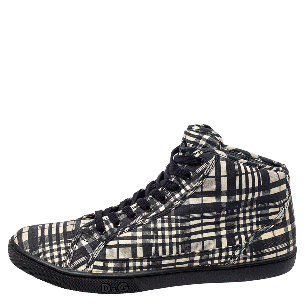 

Dolce & Gabbana White/ Black Check Fabric High Top Sneakers Size