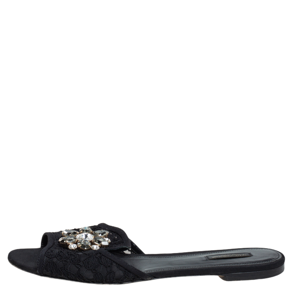 

Dolce & Gabbana Black Lace Sofia Crystal Embellished Flats Size