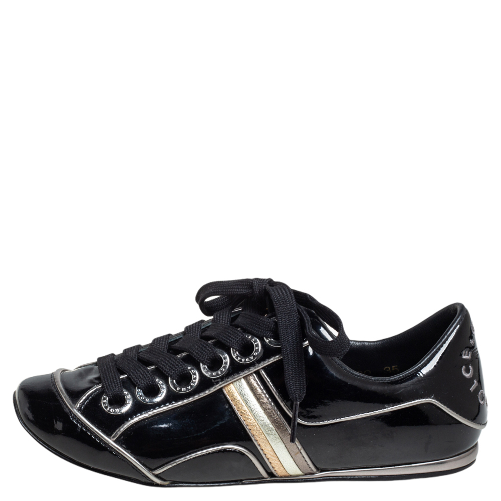 

Dolce & Gabbana Black Patent Leather Striped Sneakers Size