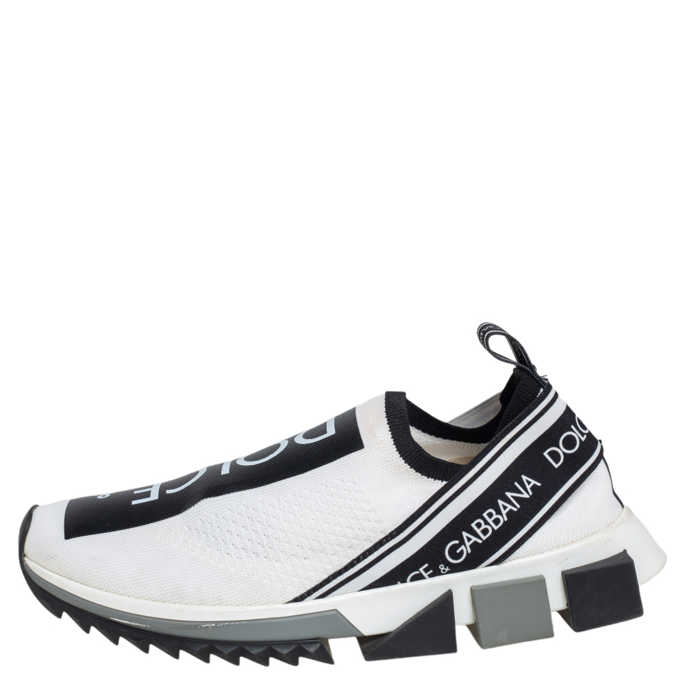 

Dolce & Gabbana White/Black Knit Fabric Sorrento Sneakers Size