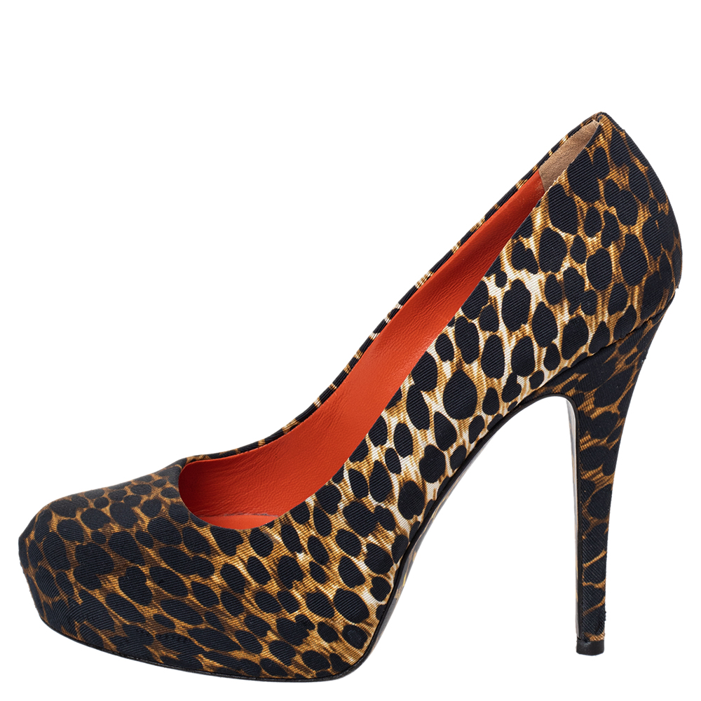 

Dolce & Gabbana Black/Brown Leopard Print Fabric Platform Pumps Size