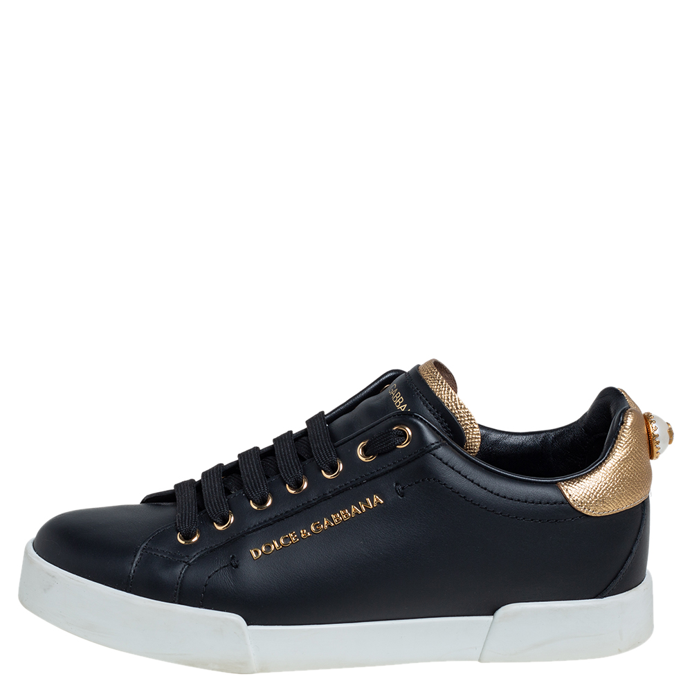 

Dolce&Gabbana Black Leather Portofino Low Top Sneakers Size
