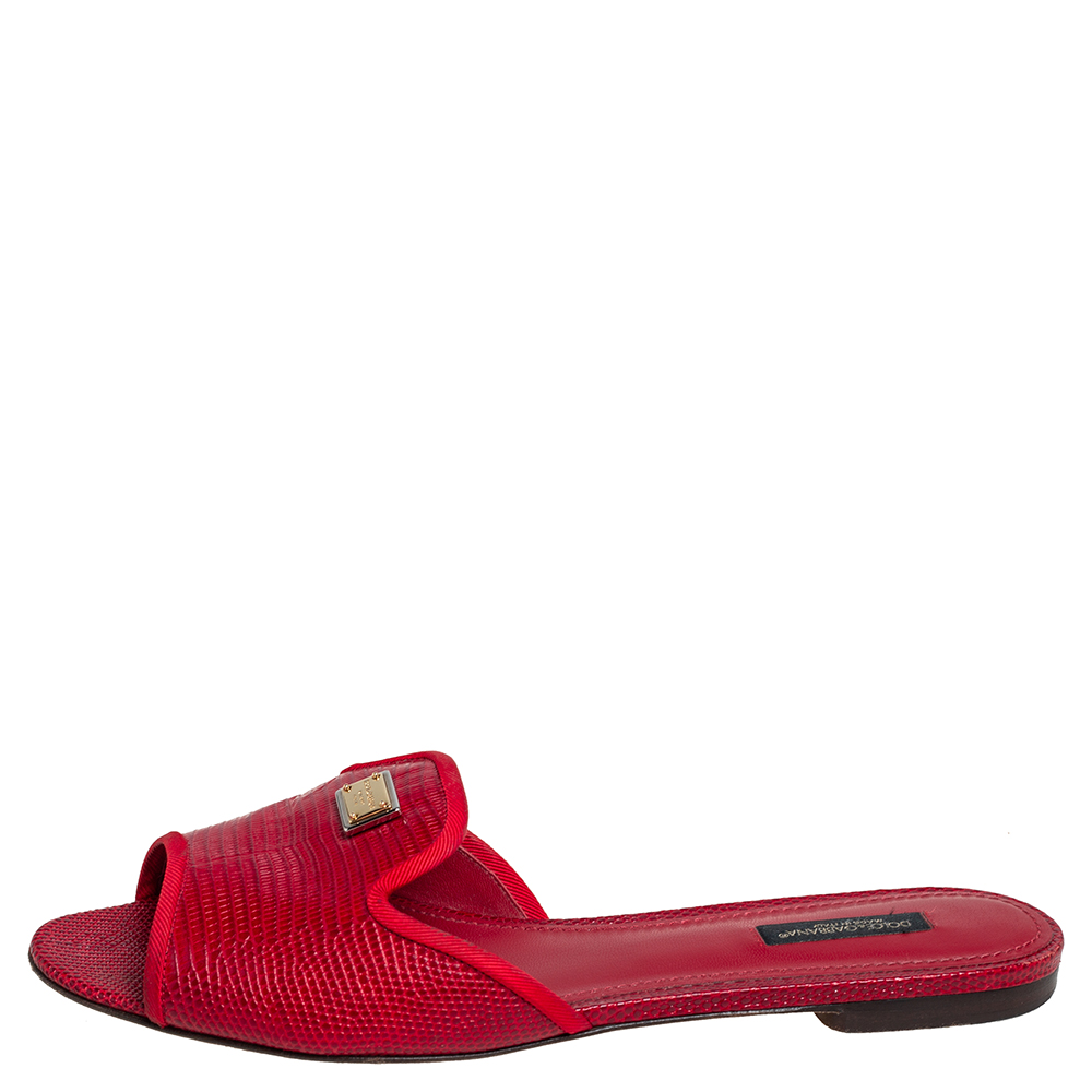 

Dolce & Gabbana Red Lizard Leather Sandals Size