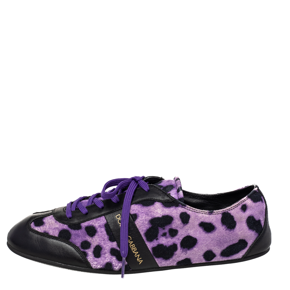 

Dolce & Gabbana Purple/Black Leopard Print Canvas And Leather Low Top Sneakers Size