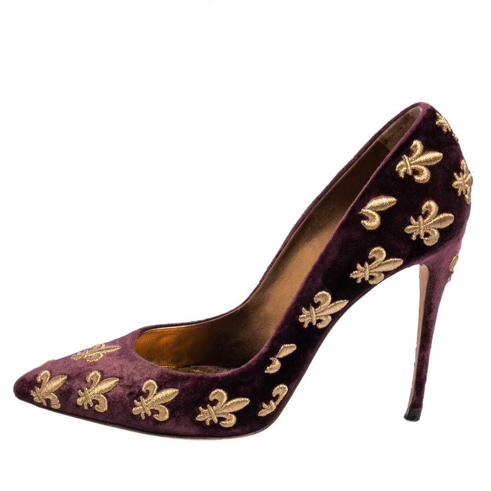 

Dolce & Gabbana Purple Mauve Embroidered Velvet Lily Pointed Toe Pumps Size