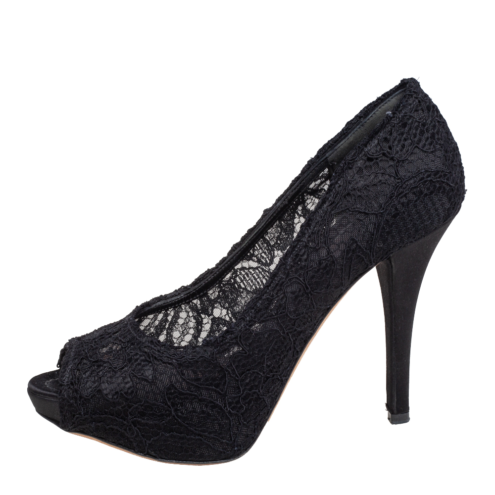 

Dolce & Gabbana Black Lace Peep Toe Platform Pumps Size