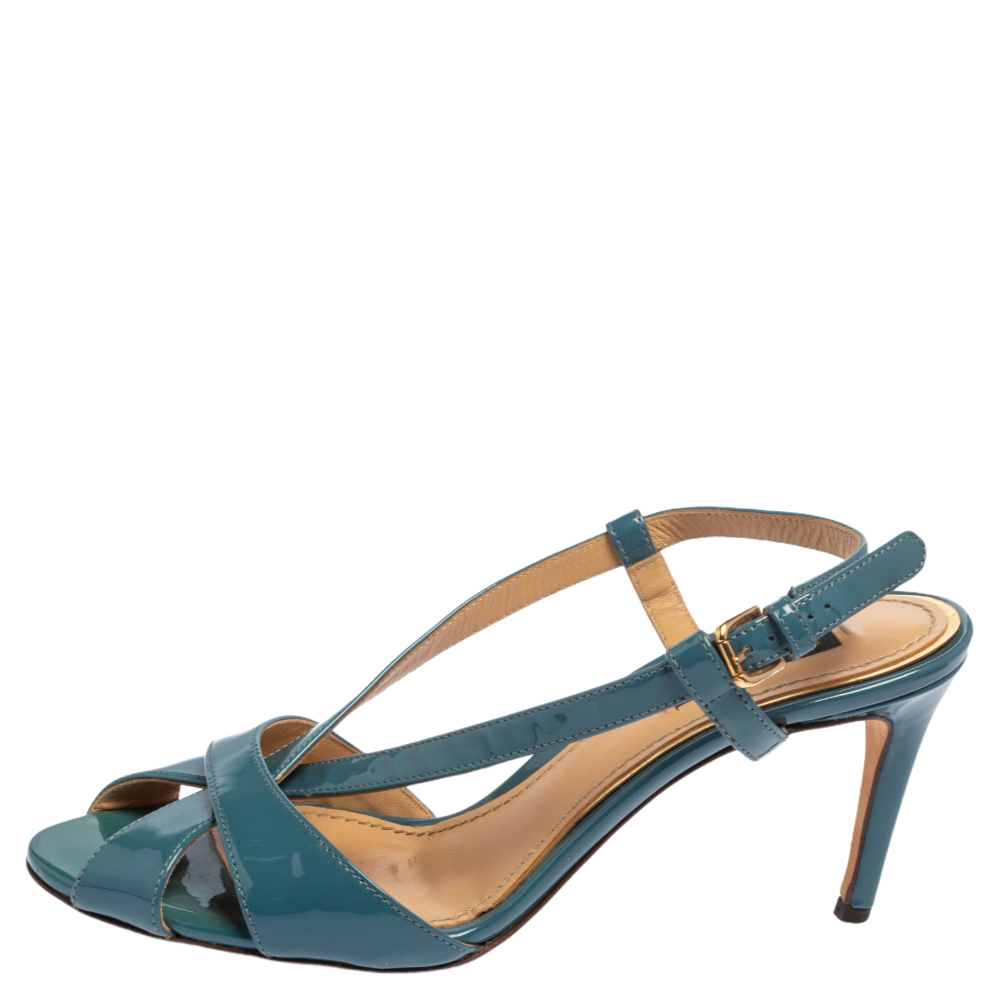

Dolce & Gabbana Blue Patent Leather Ankle Strap Sandals Size