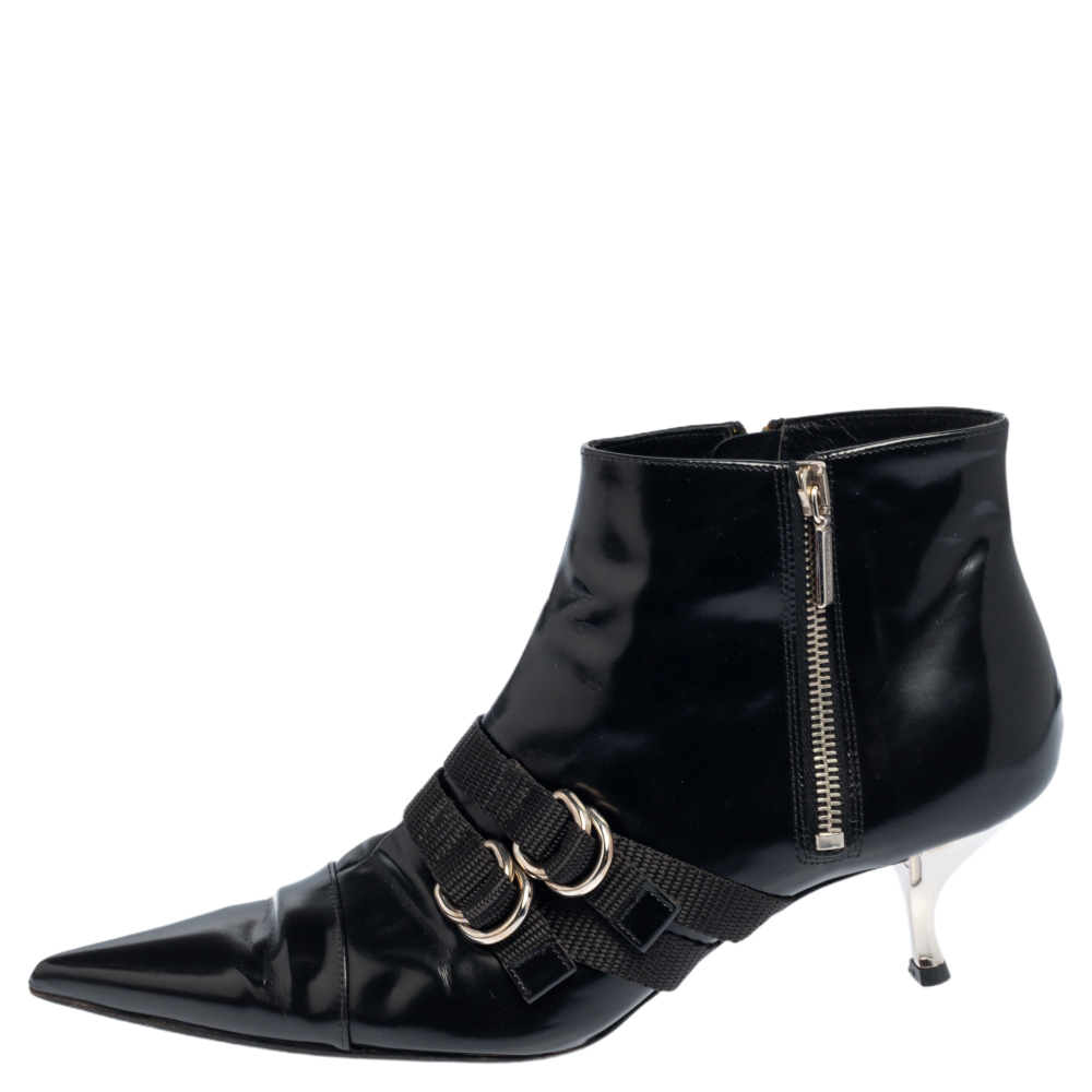 

Dolce & Gabbana Back Leather Zipper Pointed Toe Ankle Boots Size, Black