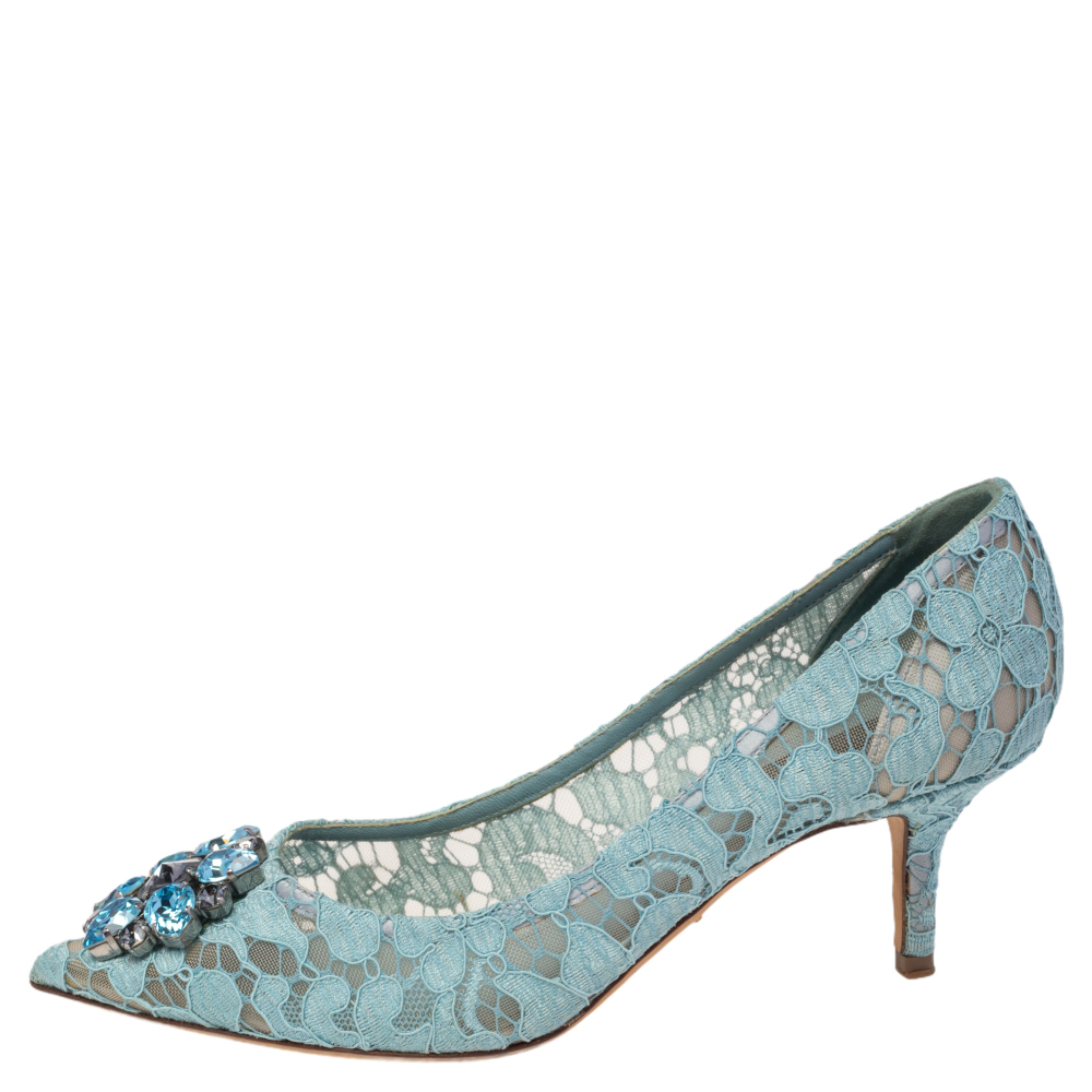 

Dolce & Gabbana Blue Lace Bellucci Pointed Toe Pumps Size