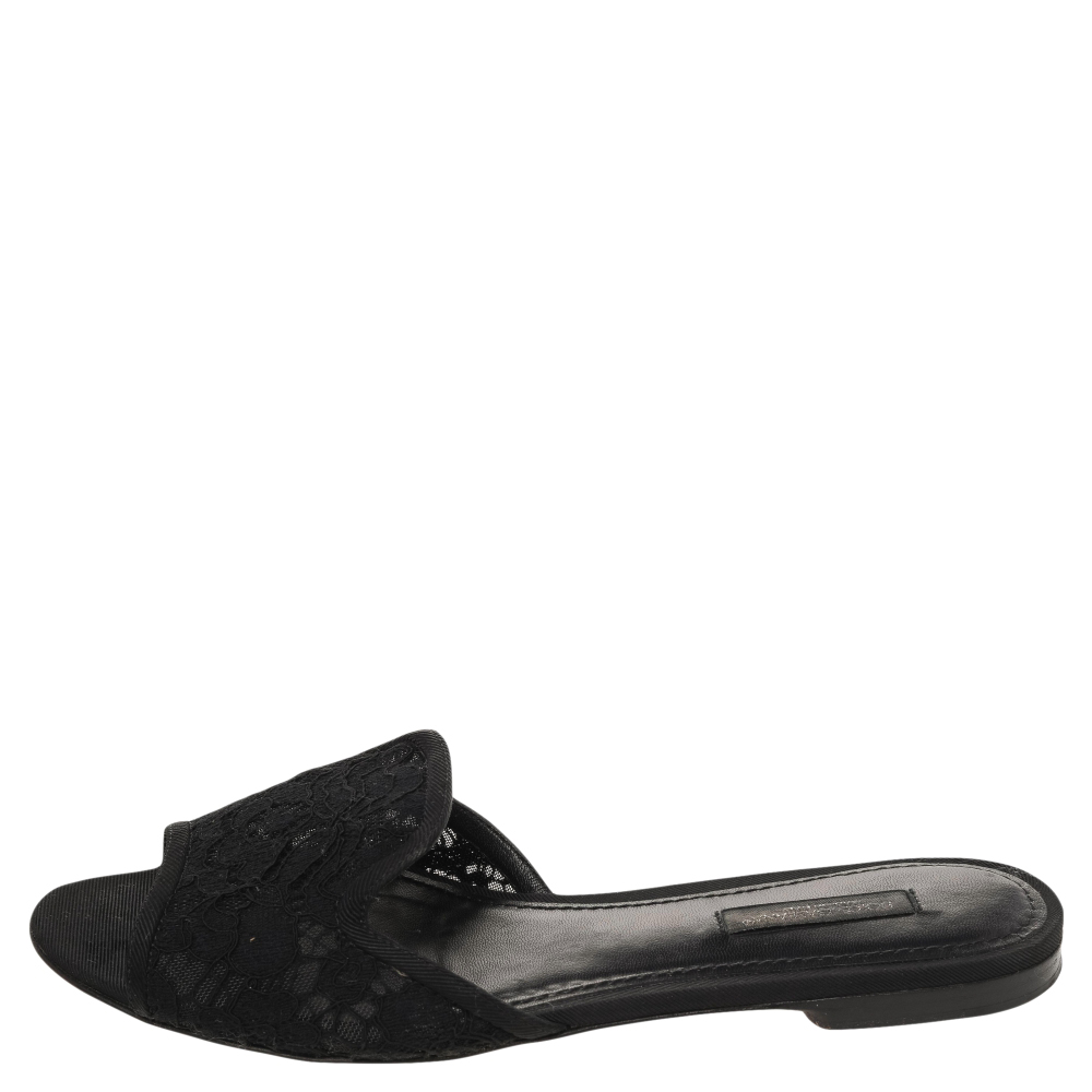 

Dolce & Gabbana Black Lace Flat Slide Sandals Size