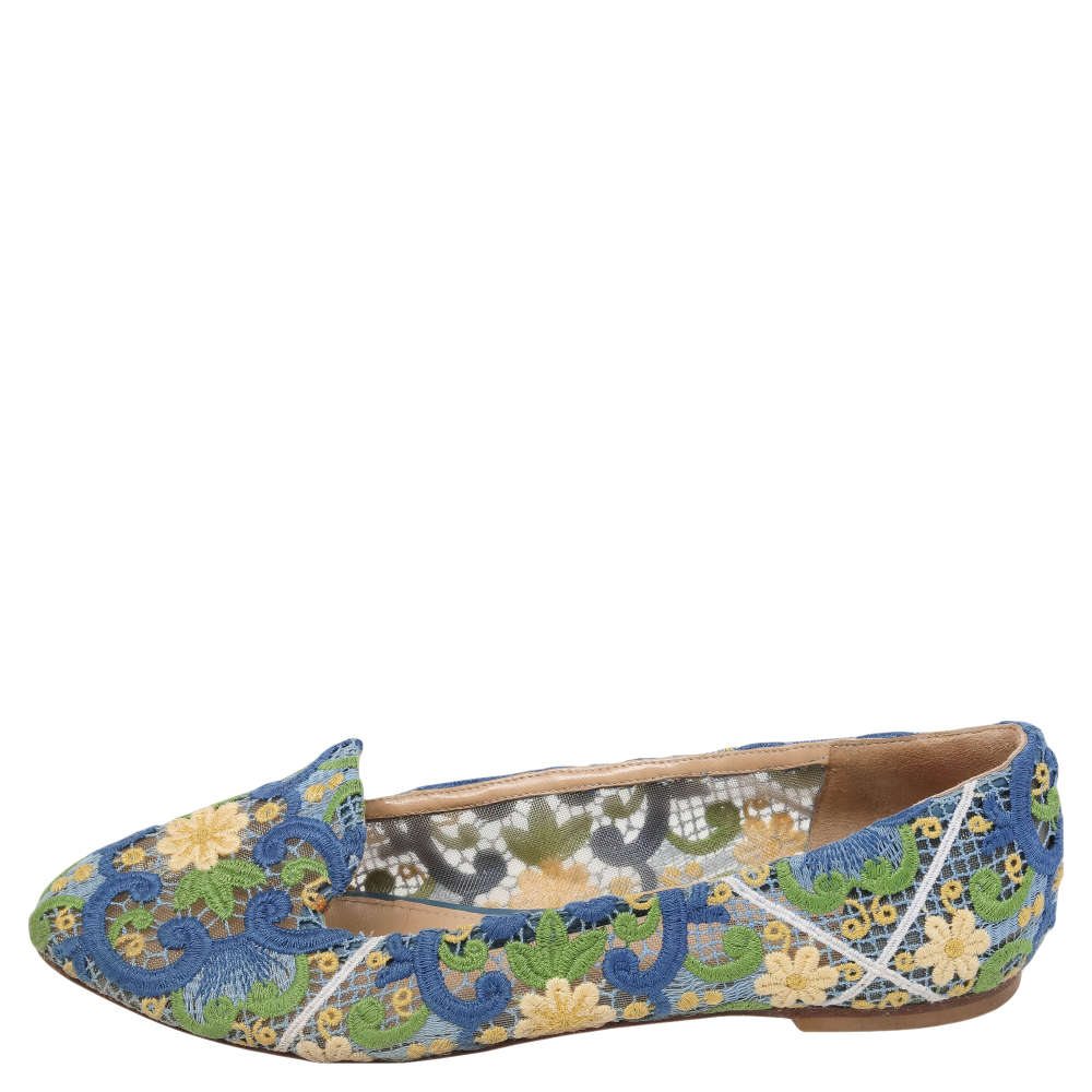 

Dolce & Gabbana Multicolor Floral Lace Smoking Slippers Size