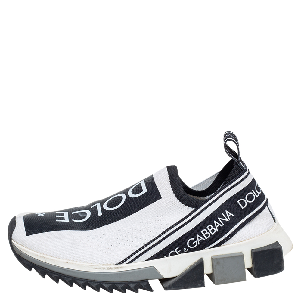 

Dolce & Gabbana White/Black Knit Fabric Sorrento Sneakers Size